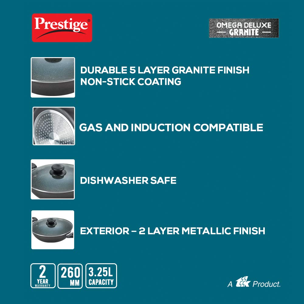 Prestige Omega Deluxe Granite Non-stick Kadhai, 26cms - 36311