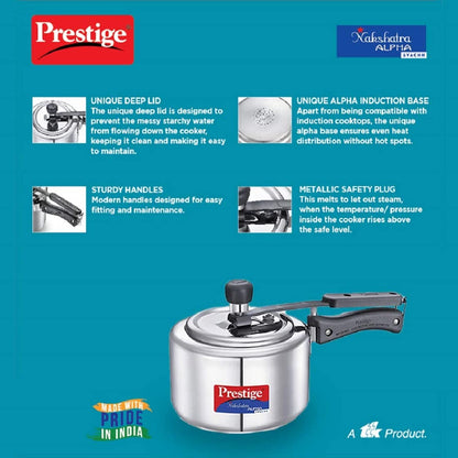 Prestige Nakshatra Alpha Svachh Stainless Steel, 2 Litres, Straight Wall, Spillage Control Pressure Cooker - 20244