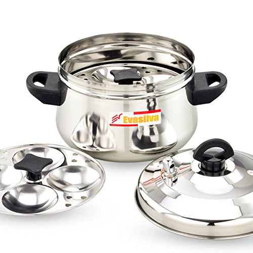 Murugan Evasilva 4 Plates - 16 idlies Stainless Steel Curve | Belly Shaped Idly Cooker | Induction Compatible