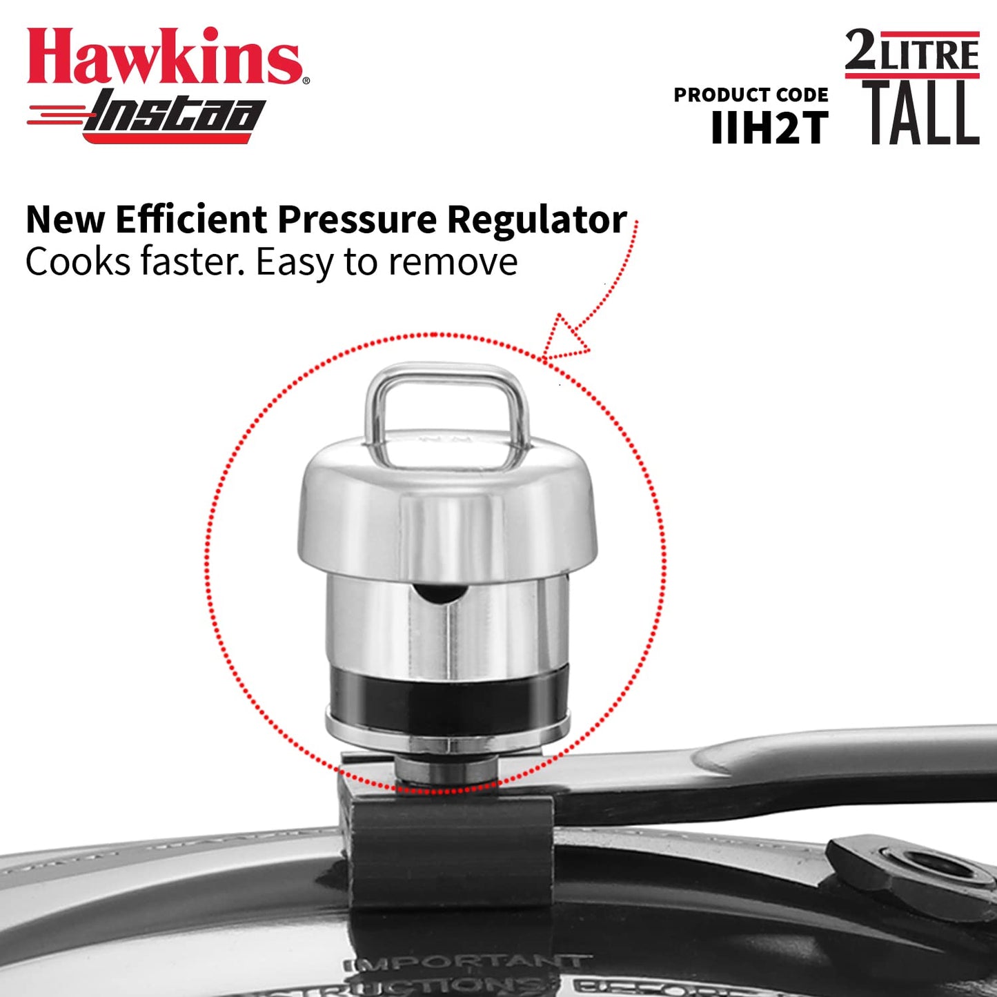 Hawkins Instaa 2 Litres Hard Anodised Pressure Cooker, Induction Base Inner Lid Cooker, Black - IIH2T