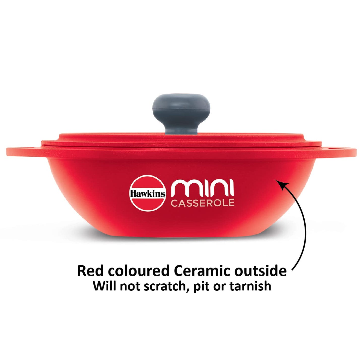 Hawkins Die-Cast Mini Casserole With Lid 0.75 Litres, Round Shaped Die-Cast pan for Cooking, Reheating, Serving and Storing, Red - MCRR75