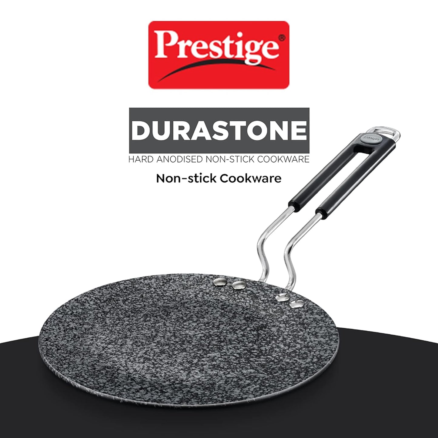 Prestige Durastone Hard Anodised Non-Stick Concave Omni tawa | 6 Layers Extra Durable Stone Coating | Stainless Steel Cool Touch Handle s| Induction Compatible