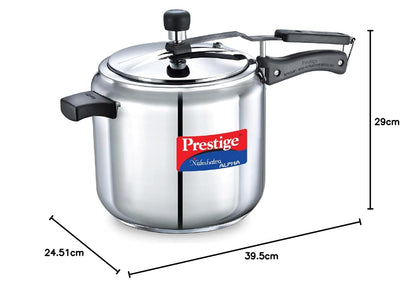 Prestige 7 Litres Nakshatra Alpha Induction Base Inner Lid Stainless Steel Pressure Cooker |Silver | Metallic Safety Plug | Durable Handles | Pressure Regulator - 20553