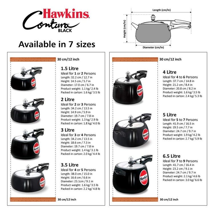 Hawkins Contura Hard Anodized Pressure Cooker, 3.5 Liters, Black - CB35