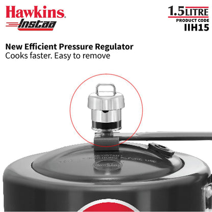 Hawkins Instaa 1.5 Litres Hard Anodised Pressure Cooker, Induction Base Inner Lid Cooker, Black - IIH15