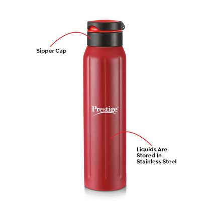 Prestige PSSB 05 SS Single Walled Stainless Steel Water Bottle 900ml, Red