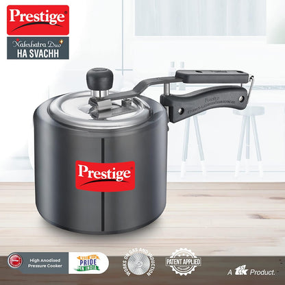 Prestige Nakshatra Duo Plus Svachh Hard Anodised Aluminium Pressure Cooker 3.0 Litres,Black - 20533