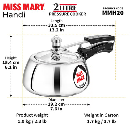 Hawkins Miss Mary Handi Aluminium Inner Lid Pressure Cooker 2 Litres - MMH20