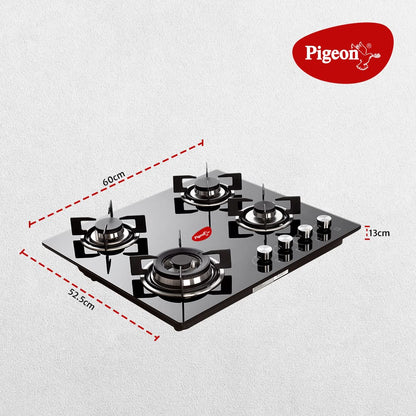 Pigeon Ornate Italian 4 Burner Hob, Multi Spark Integrated Auto Ignition, Scratch Resistant 8 mm Thick Toughened Glasstop Gas Stove -14118