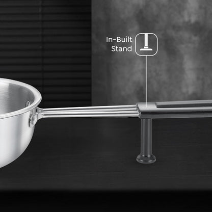 Prestige Tri-ply Splendor Tadka Pan 11 cm 300ml Stainless Steel Cookware (Silver, in-Build Stand, Heat Resistant Handle) - 38278