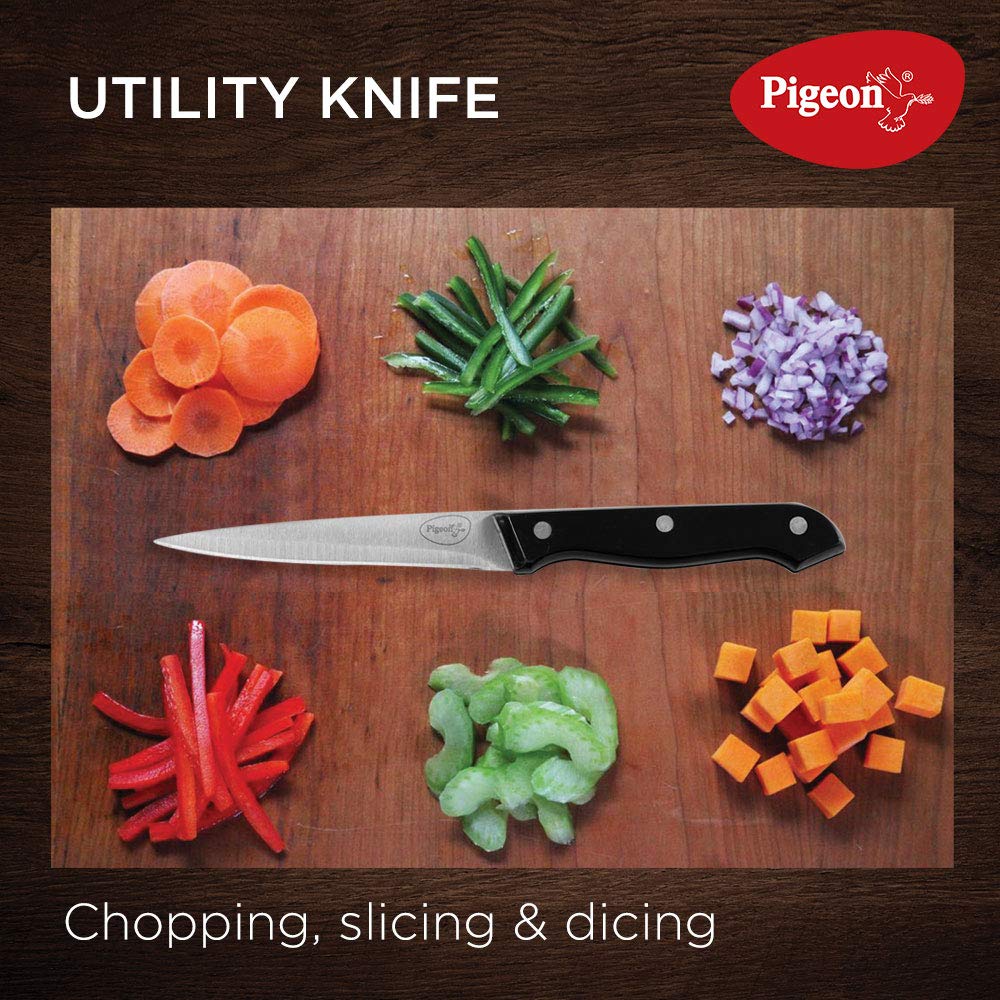 Pigeon Stainless Steel Knife Set 6 Pcs With Wooden Block , Black - 14185