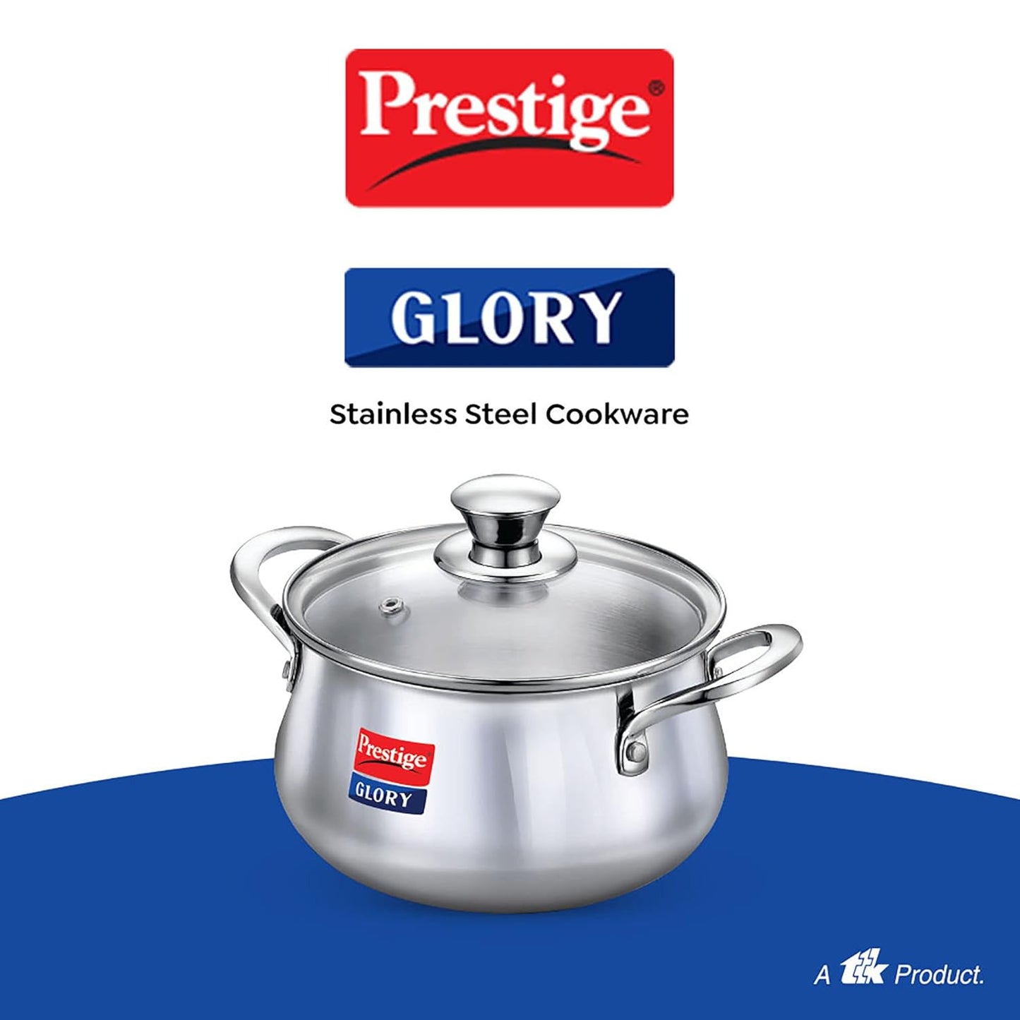 Prestige Glory Stainless Steel Handi (18cms, 3Litres) with Glass Lid | Unique Tri-ply bottom| Oven (OTG safe) - 37523