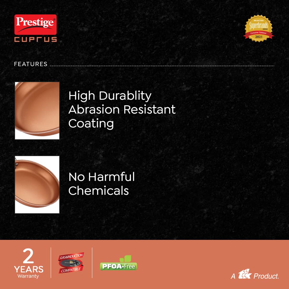 Prestige Cuprus Aluminium Gas and Induction Compatible Fry Pan, 20 cm (Copper) - 37476