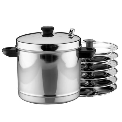 Pigeon Classic Stainless Steel Idly Cooker Pot | Idli Pot compatible with Induction and Gas Stove 6 Plates | 24 idlis - 50091