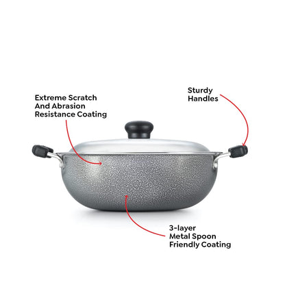 Prestige Omega Select Plus Non-Stick Aluminium RB Kadhai with Lid, 25cms - 30720