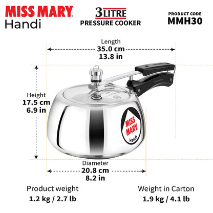 Hawkins Miss Mary Handi Aluminium Inner Lid Pressure Cooker 3 Litres - MMH30