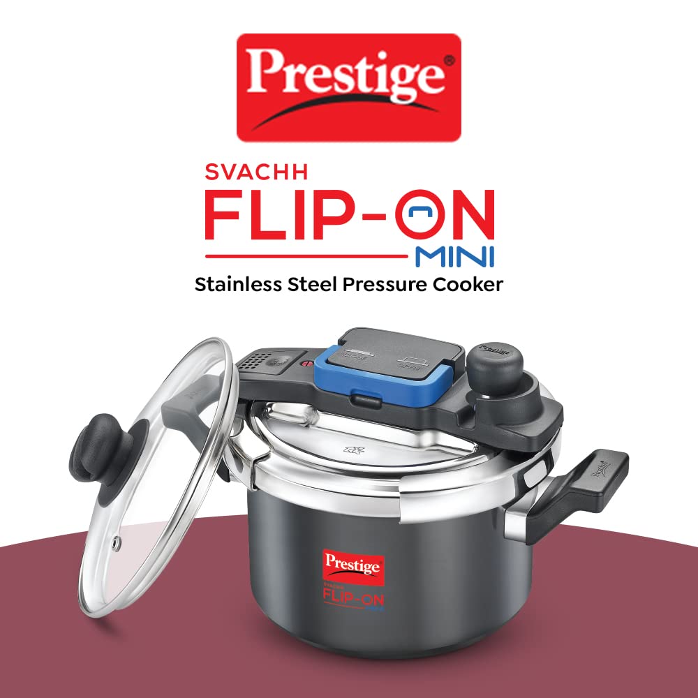 Prestige 3 Litres Svachh FLIP-ON Mini Hard Anodised Pressure Cooker with glass lid | Innovative lock lid with spillage control Induction compatible| 5 years warranty| Black - 20168