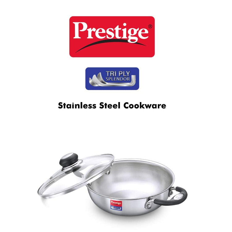 Prestige Tri-ply Splendor Stainless Steel Kadai 260mm | 3.25 Litres - 37425