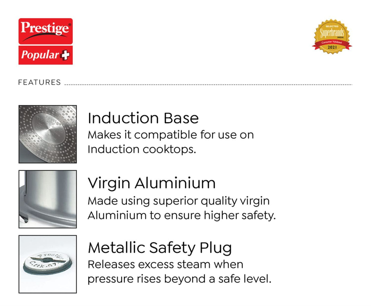 Prestige Popular Plus Aluminium Outer Lid Pressure Cooker 7.5 Litres - 10207