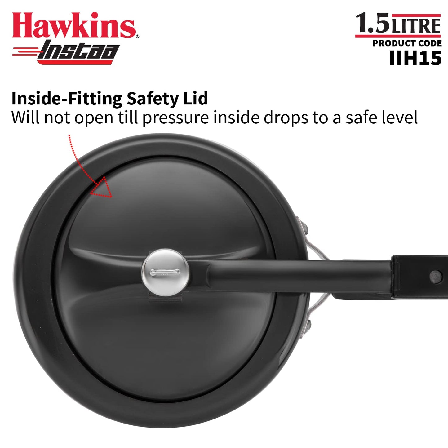 Hawkins Instaa 1.5 Litres Hard Anodised Pressure Cooker, Induction Base Inner Lid Cooker, Black - IIH15