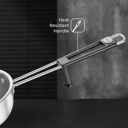 Prestige Tri-ply Splendor Tadka Pan 11 cm 300ml Stainless Steel Cookware (Silver, in-Build Stand, Heat Resistant Handle) - 38278