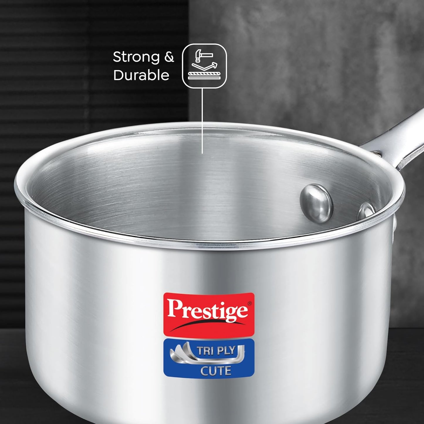 Prestige Tri-ply Cute Sauce Pan 10 cm |400 ml |Thick Gauge | Induction Compatible|Perma-Cool Handles - 38287