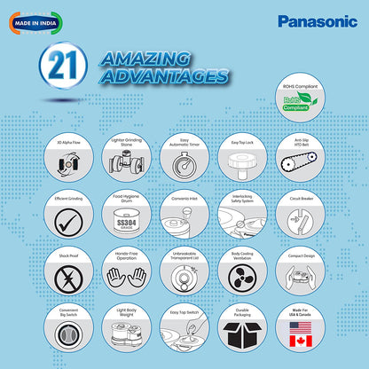 Panasonic MK-TSW200 Super Wet Grinder, 2 L (White) 120 Volt, for USA & Canada Usage