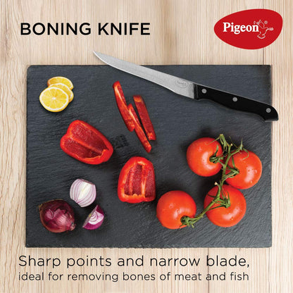 Pigeon Stainless Steel Knife Set 6 Pcs With Wooden Block , Black - 14185