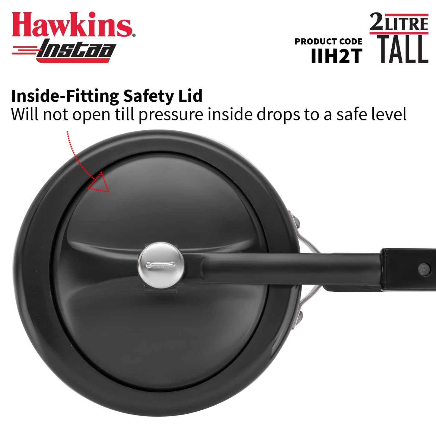 Hawkins Instaa 2 Litres Hard Anodised Pressure Cooker, Induction Base Inner Lid Cooker, Black - IIH2T