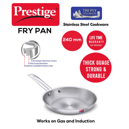 Prestige Tri-ply Splender Stainless Steel Fry Pan 240mm | 1.75 Litres - 37414