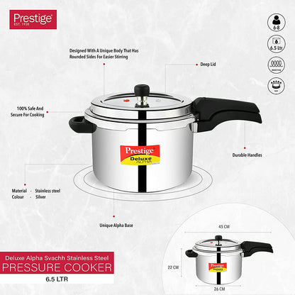 Prestige Svachh Deluxe Alpha 6.5 Litre Stainless Steel Outer Lid Pressure Cooker - 20252