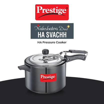 Prestige 5 Litres Nakshatra Duo Plus Svachh Hard Anodised Pressure Cooker (Aluminium) | Gas & Induction Compatible - 20534