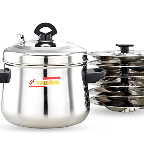 Murugan Evasilva 6 Plates - 24 idlies Stainless Steel Curve | Belly Shaped Idly Cooker | Induction Compatible