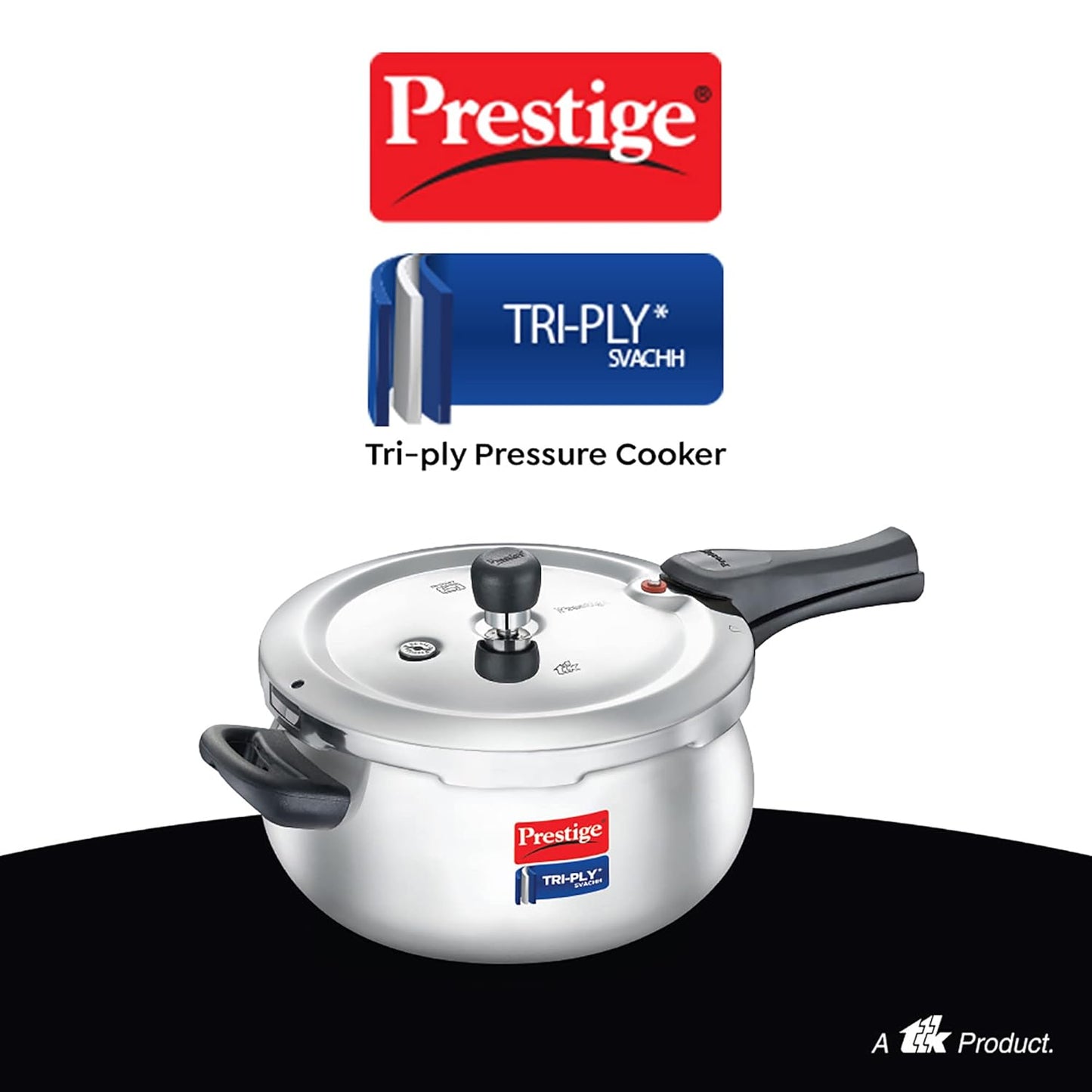 Prestige 3 Litre Svachh Tri-Ply handi pressure cooker Outer Lid | Deep Lid for spillage control | Metallic Safety Plus | 5 years warranty - 20706