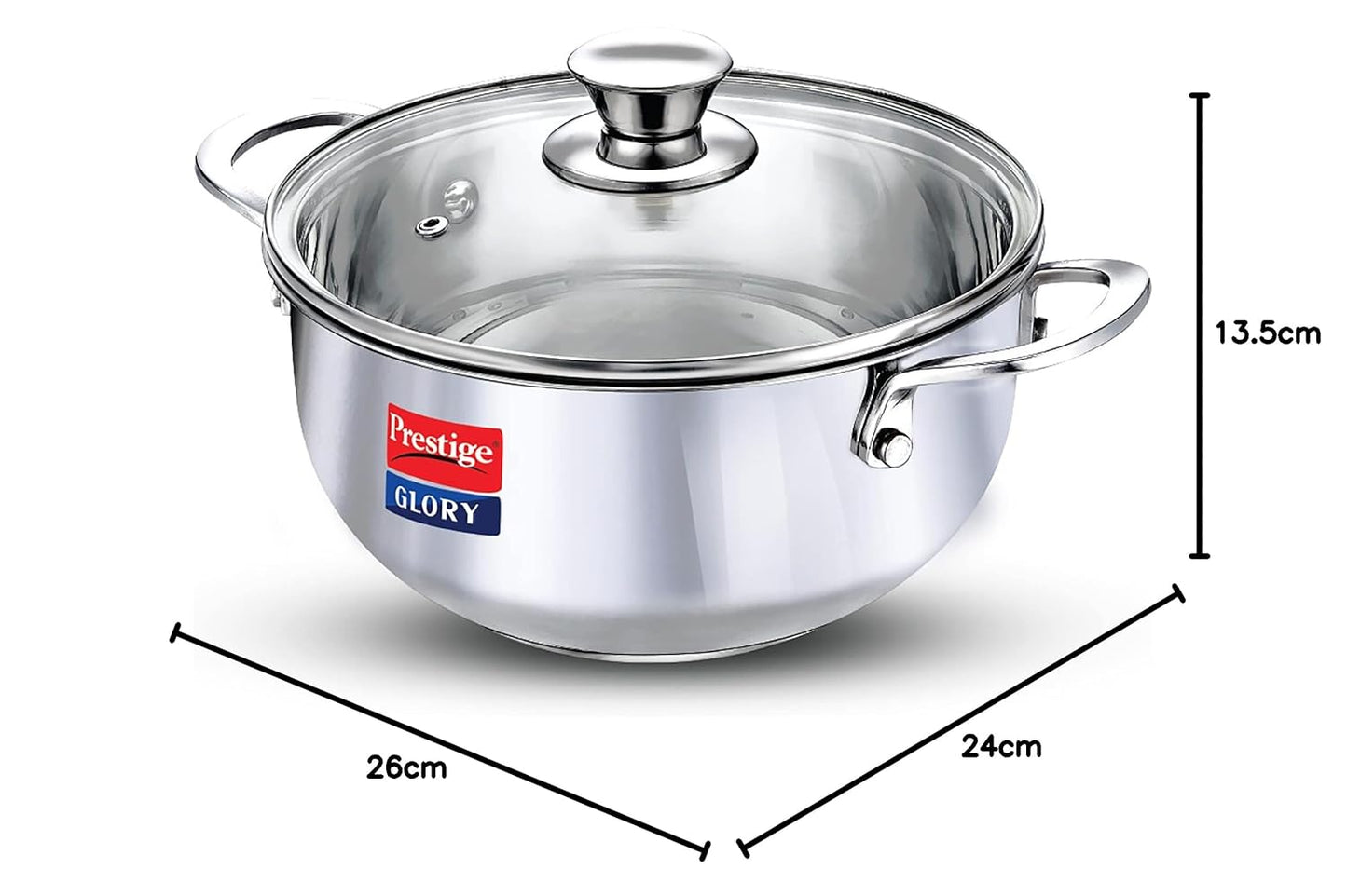 Prestige Glory Stainless Steel Cookware Kadai 22 cms | 3.5 Liters with Glass Lid - 37539