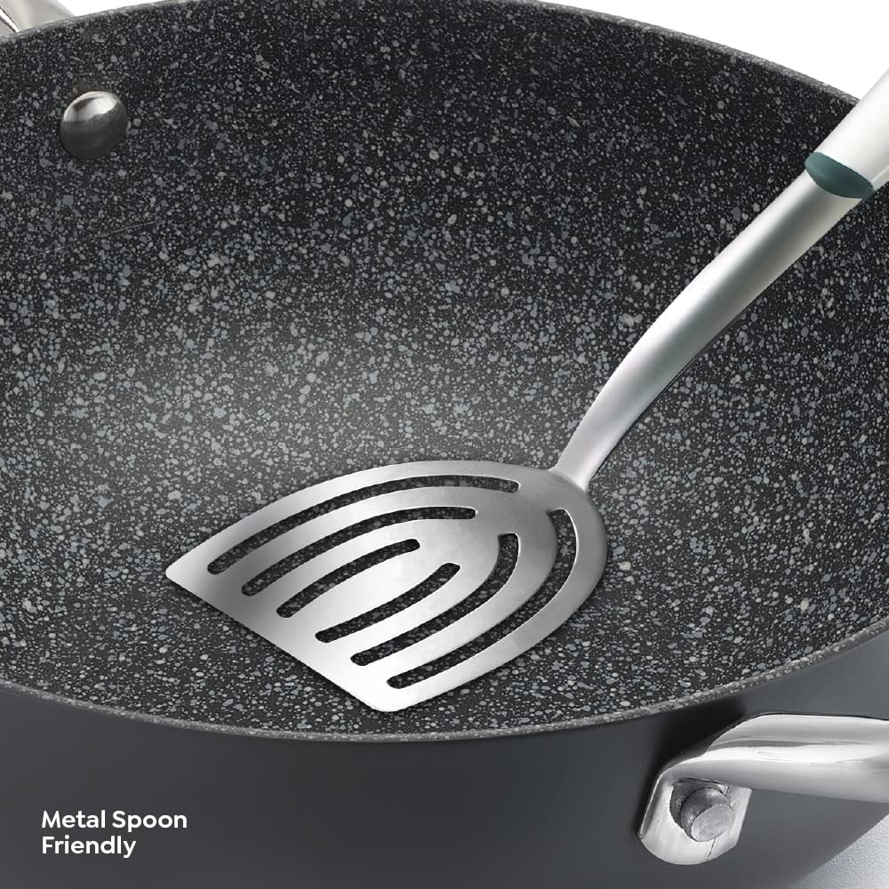 Prestige Durastone Hard Anodised Non-Stick Deep Kadai with Glass Lid | 6 layers extra durable stone finish | No harmful chemicals | Induction compatible | SS Stay cool handles