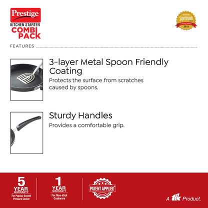 Prestige Kitchen Starter Pack (Popular Svachh 5 LTR + 3 LTR Body + Fry Pan 200mm + Tawa 275mm)