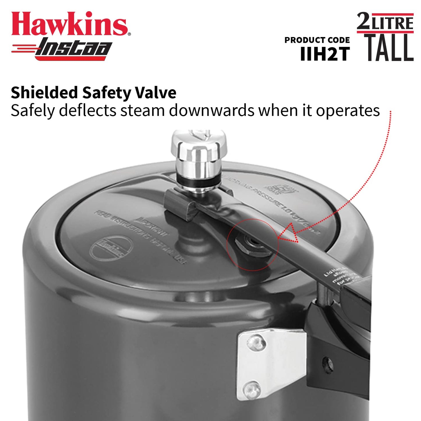 Hawkins Instaa 2 Litres Hard Anodised Pressure Cooker, Induction Base Inner Lid Cooker, Black - IIH2T