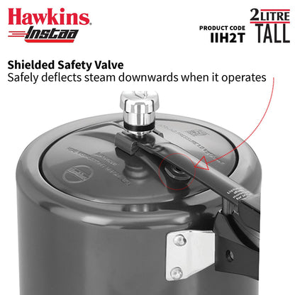 Hawkins Instaa 2 Litres Hard Anodised Pressure Cooker, Induction Base Inner Lid Cooker, Black - IIH2T