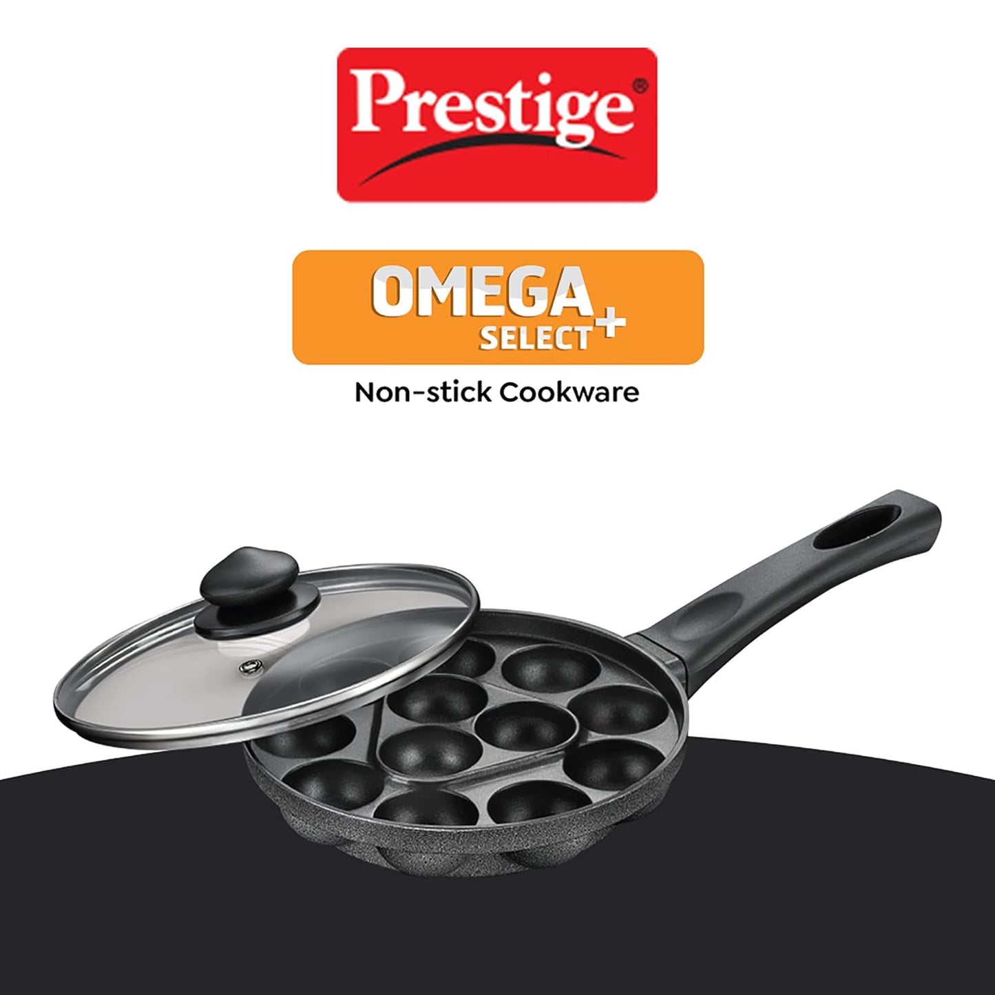 Prestige Omega Select Plus Non Stick Paniyarakkal | Paniyaram Pan with Lid 20cms | 12 Pits - 30348