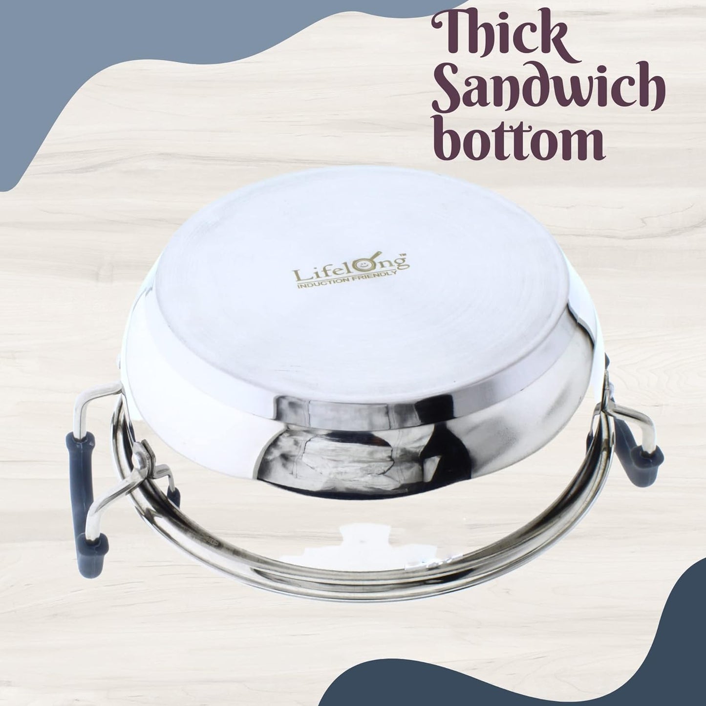 Stainless Steel Kadhai | Heavy | Sandwich Bottom | with Lid