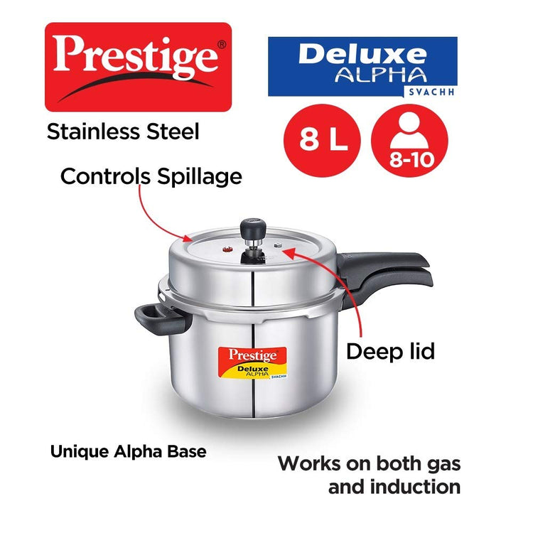 Prestige Svachh Deluxe Alpha 8 Litre Stainless Steel Outer Lid Pressure Cooker - 20253