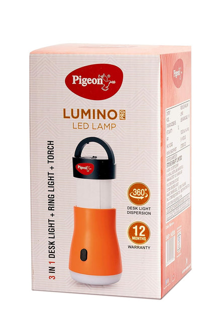 Pigeon Lumino Pro Desk, Torch Emergency Lamp with 1200mAH Battery (Orange) - 14595