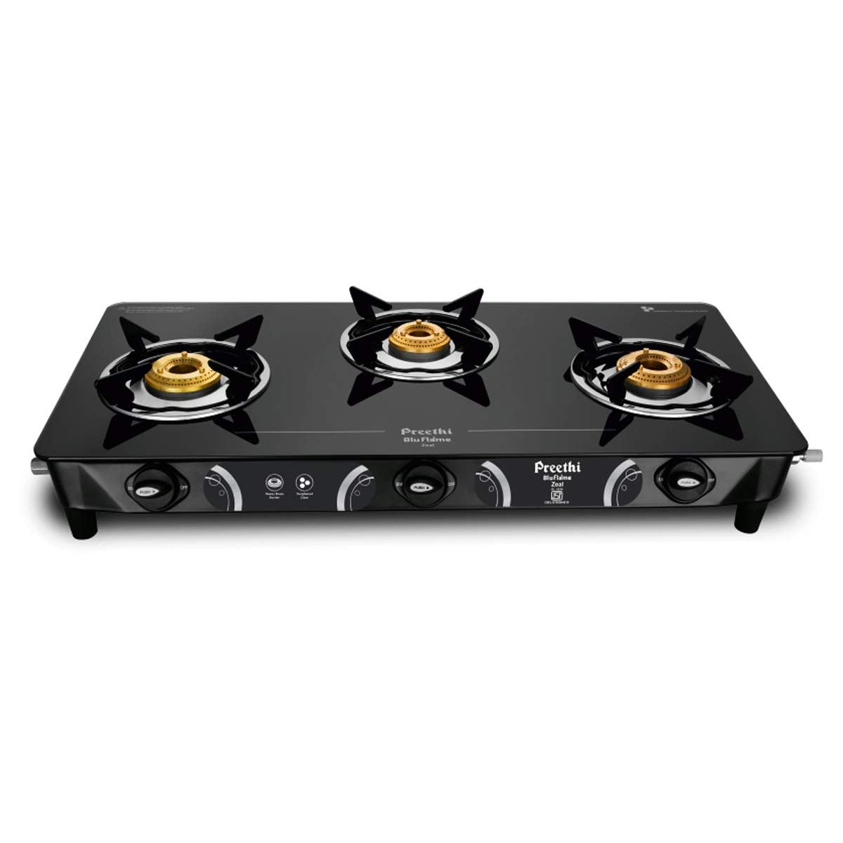 Preethi Zeal 3 Burner Glass top Gas stove, Manual Ignition - GTS 124