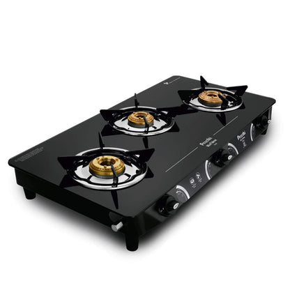 Preethi Zeal 3 Burner Glass top Gas stove, Manual Ignition - GTS 124