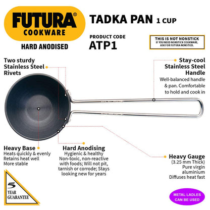 Hawkins Futura Hard Anodised Tadka Pan 1 Cup | 240ml, 3.25mm - ATP1