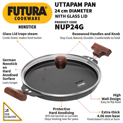 Hawkins Futura Non-Stick Uttappam Pan With Glass Lid -NUP 24G