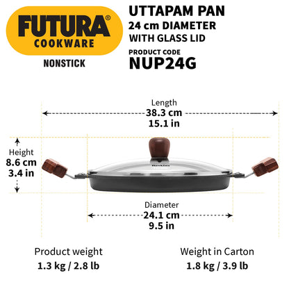 Hawkins Futura Non-Stick Uttappam Pan With Glass Lid -NUP 24G