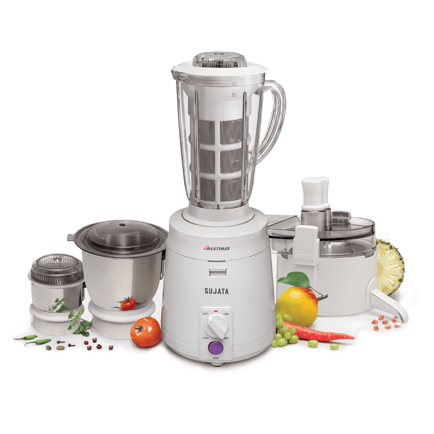 Sujata Multimix 900 Watts 3 Jars Mixer Grinder with Juicer & Coconut Milk Extractor Attachment