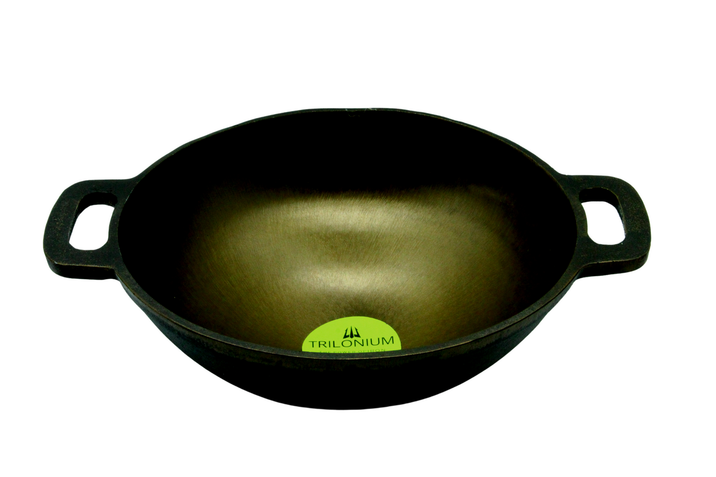 eKitchen ButterMold Pre-Seasoned Cast Iron Deep Kadhai | Wok 10.5 inches | 2.74 kgs | with Toughened Glass Lid